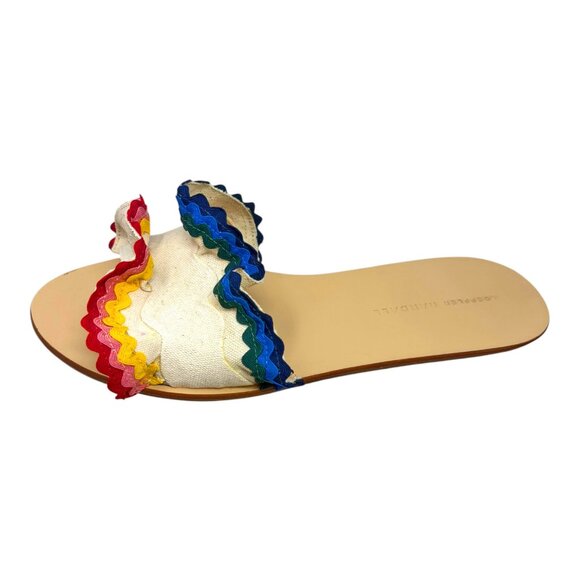 Loeffler‎ Randal Birdie Natural Canvas Ric Rac Ruffle Slides Sandals - Picture 5 of 11